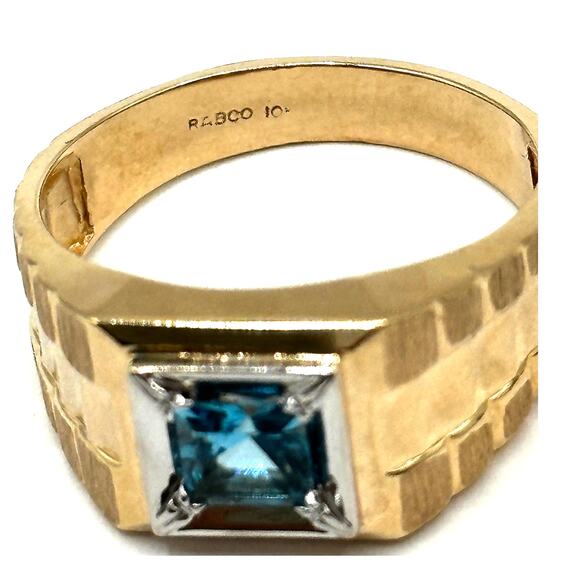 10K Yellow Gold Mens Ring with Blue stone  Size 11 - Picture 2 of 7